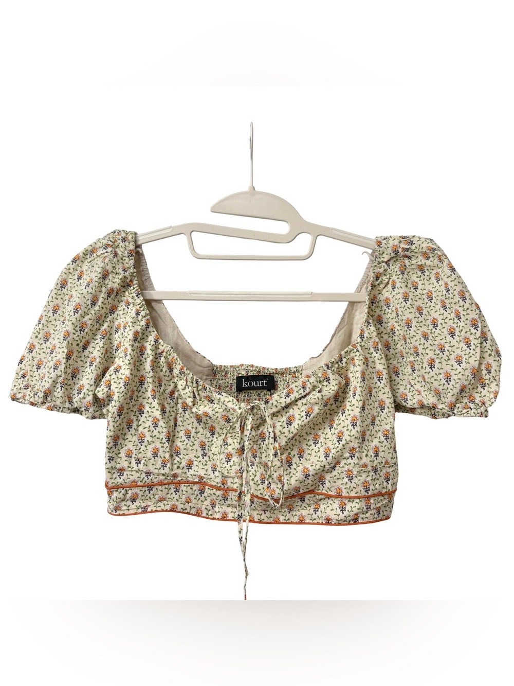 Kourt Indian Milkmaid Style Floral Cotton Puffed Sleeves Crop Top‎ Size Large
